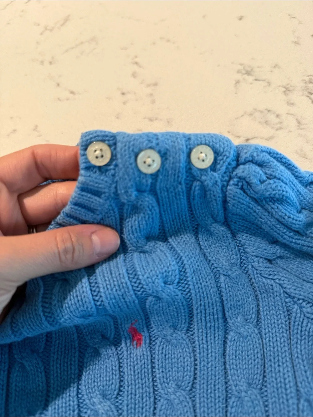 Ralph Lauren Girls Cable-Knit 100% Cotton Crew Sweater Shoulder Buttons Blue 4T